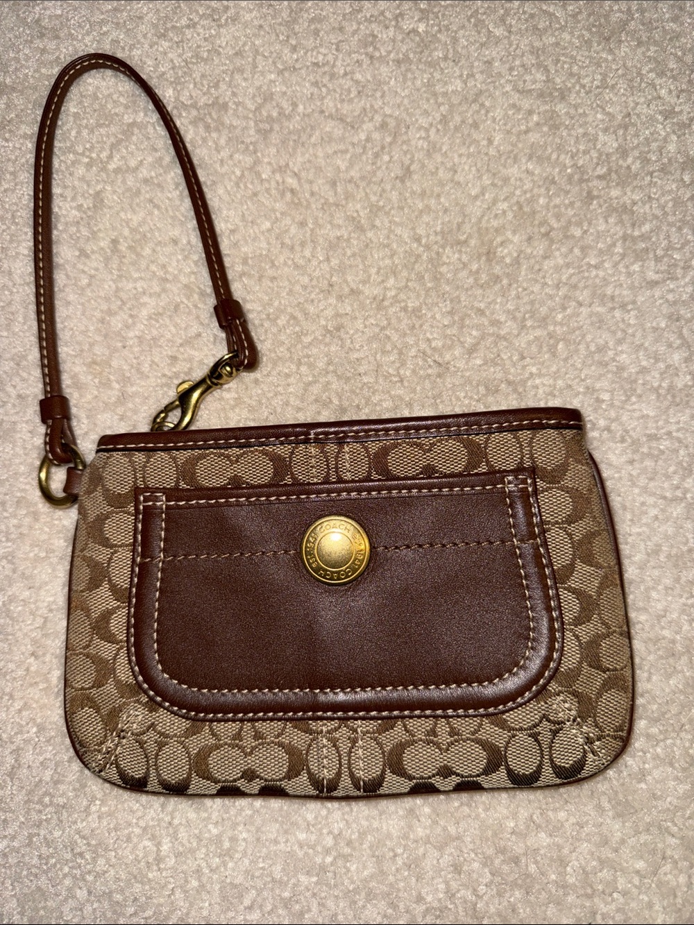 Vintage Coach Mini Signature Wristlet - Khaki/Brown with Front Pocket - Picture 1 of 4